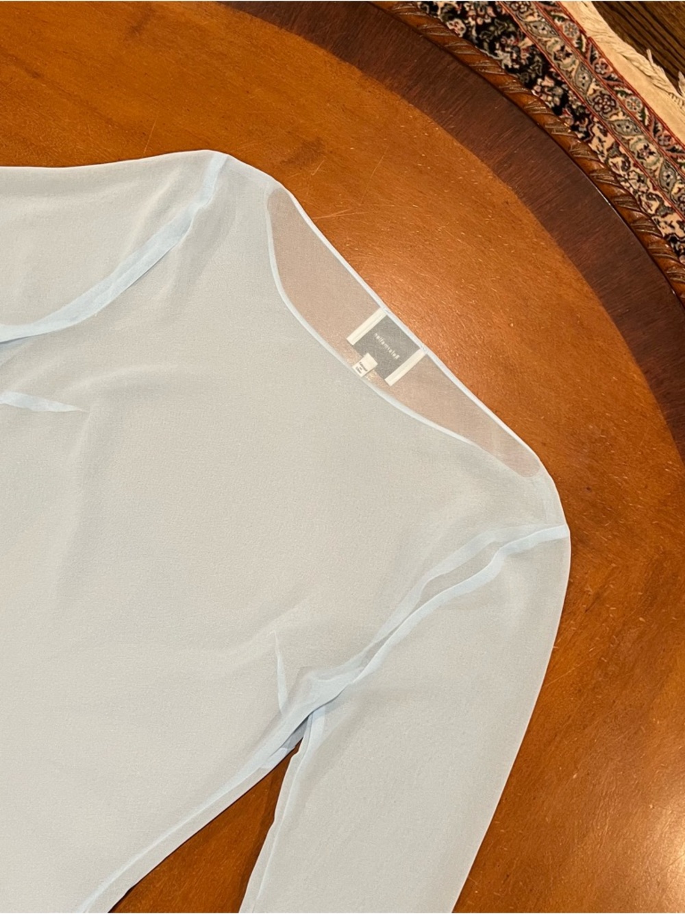 Reformation Avalina Sheer‎ Long-Sleeve Mini Dress Light Blue 4 MISSING SLIP - Picture 9 of 16